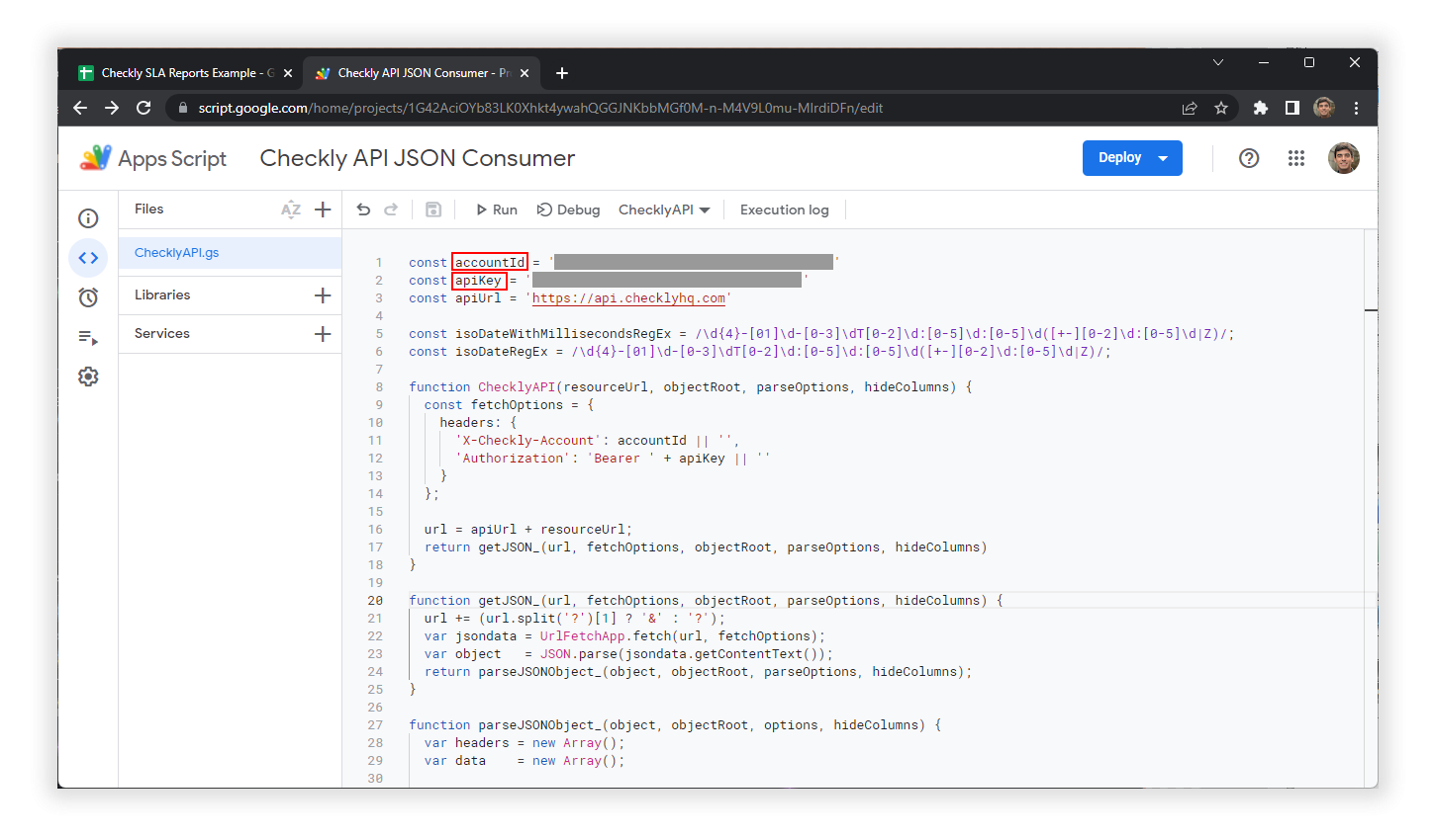 google sheets apps script credentials